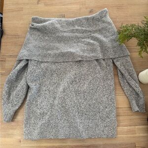 LOFT Heather Gray Off-Shoulder Sweater